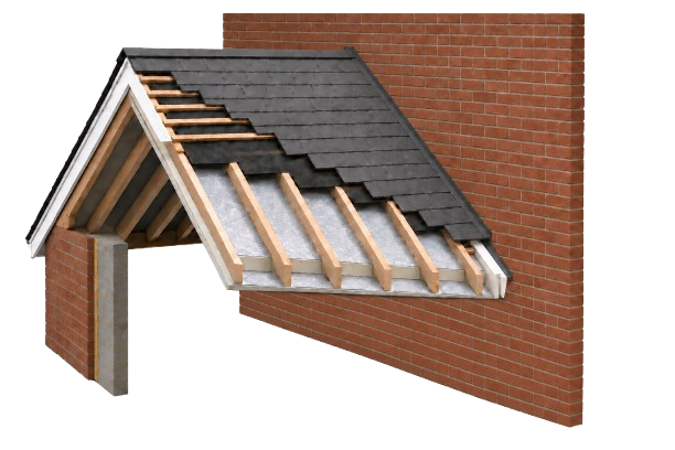 Cutaway of a gable-ended pitched roof structure