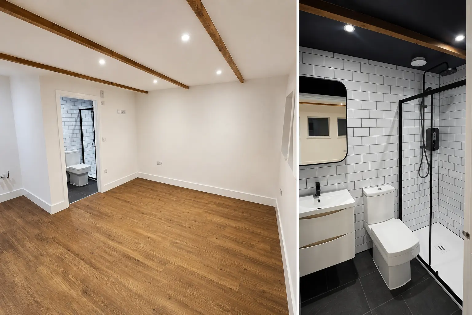 Completed garage conversion and bathroom